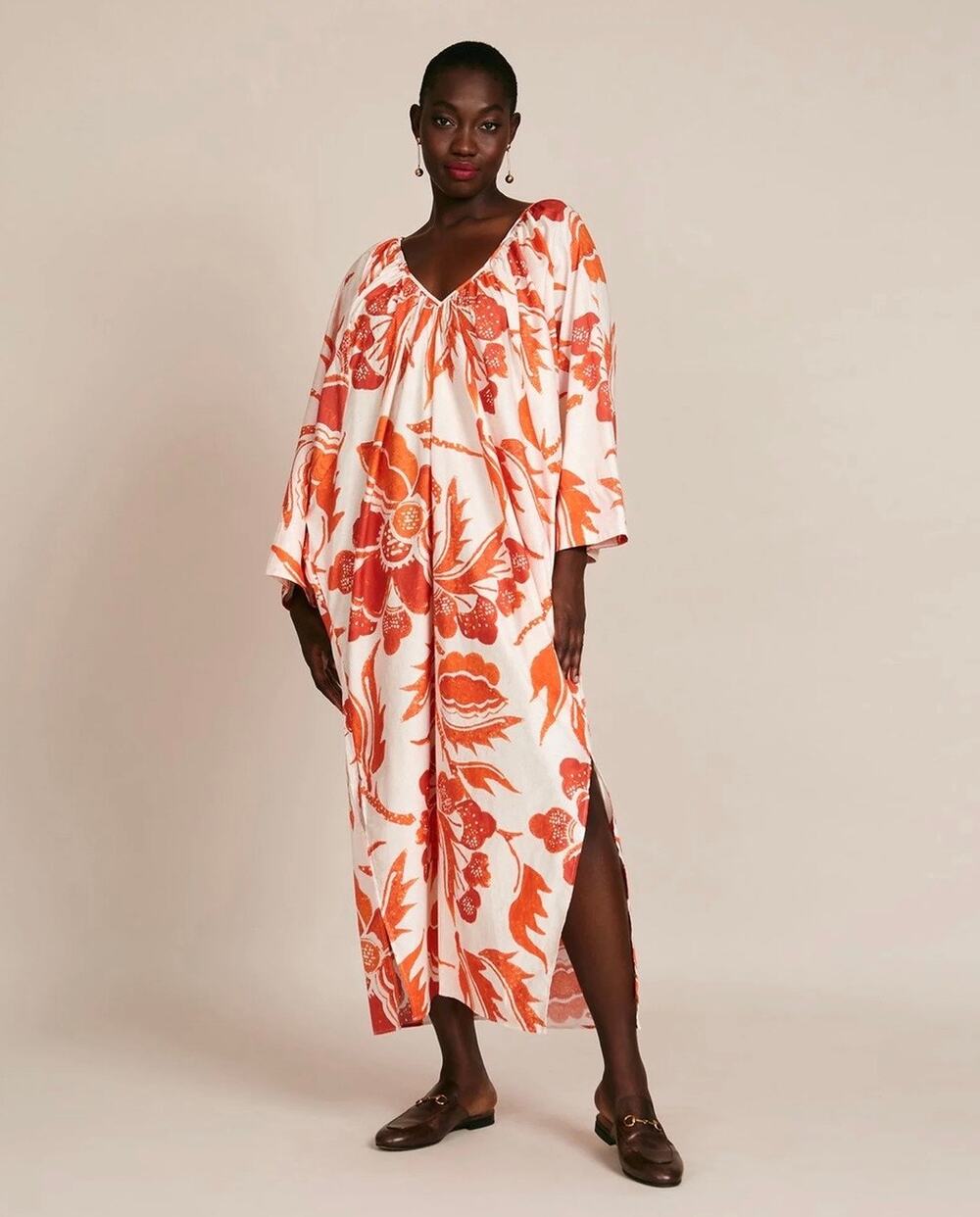 $350 NEW Mara Hoffman Red Floral Organic Cotton Luz Dress Kaftan Size Medium
